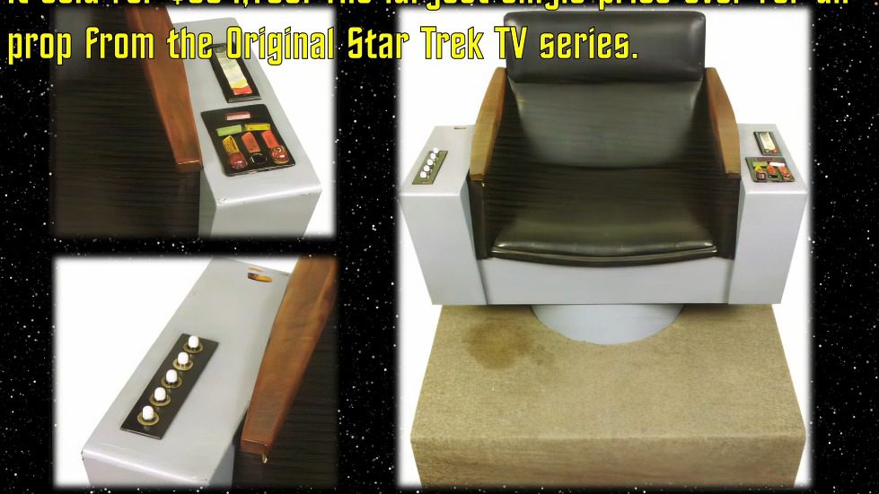 A close-up of a star trek tv series chair Description automatically generated